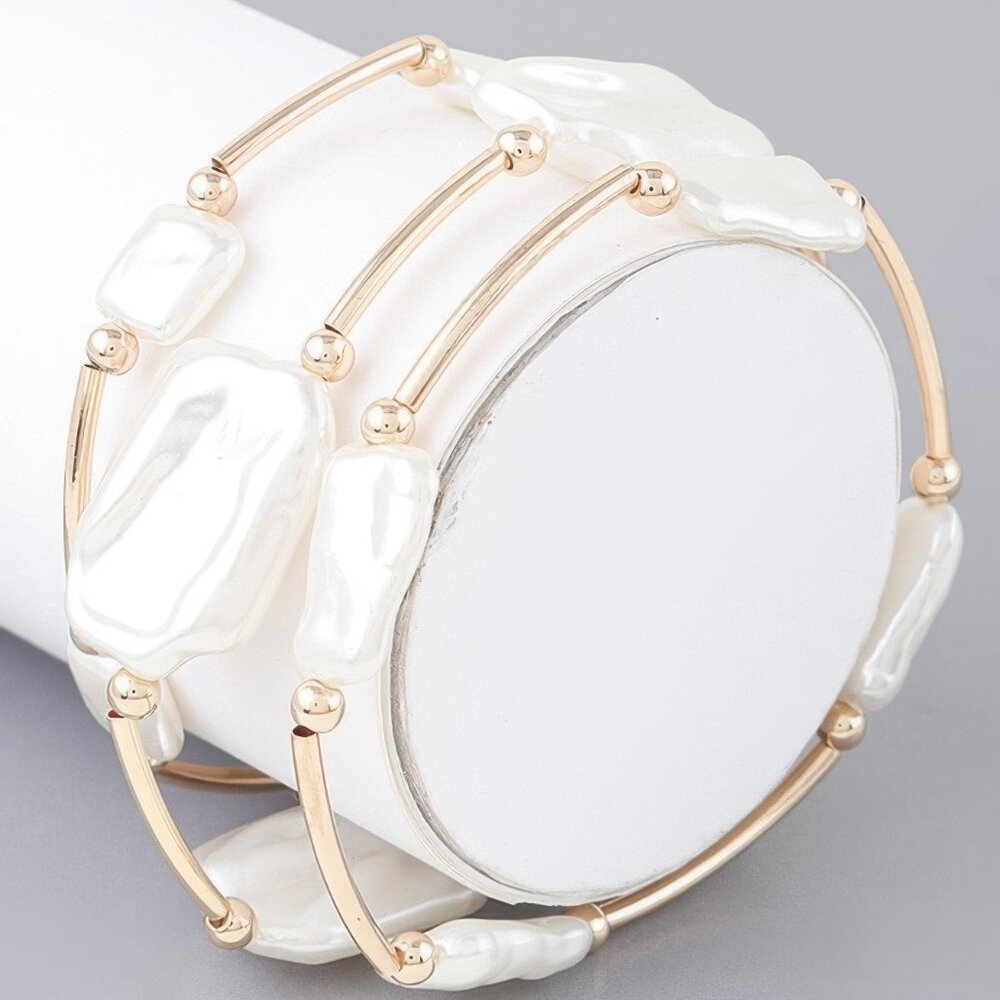 Multi Abstract Pearl Stone Tube Bracelet